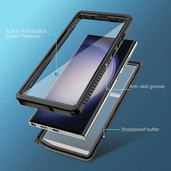 MX-SS23-S23U | Samsung Galaxy S23 Ultra SM-S918 Waterproof Case | IP68 shock & water proof Cover w/ X-Mount & Carabiner